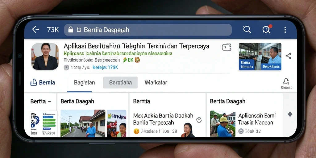 Antarmuka aplikasi 73K yang menyajikan berita daerah terkini.