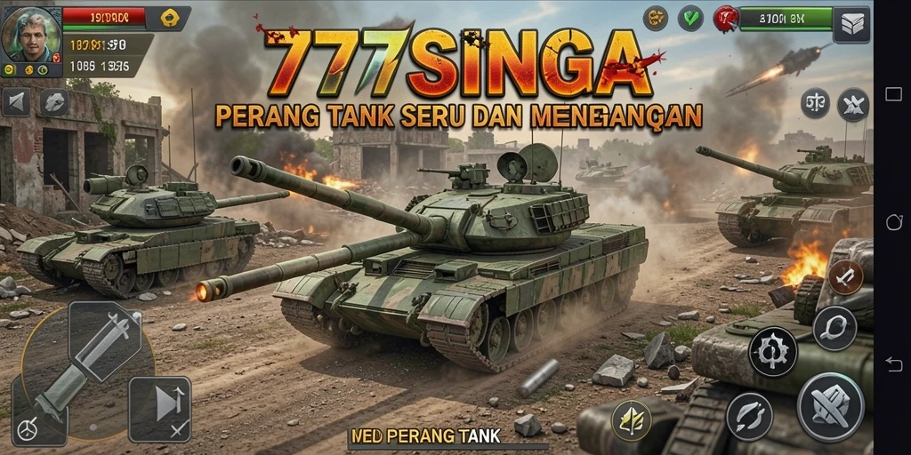 Tampilan antarmuka 77SINGA saat pertempuran tank yang seru.