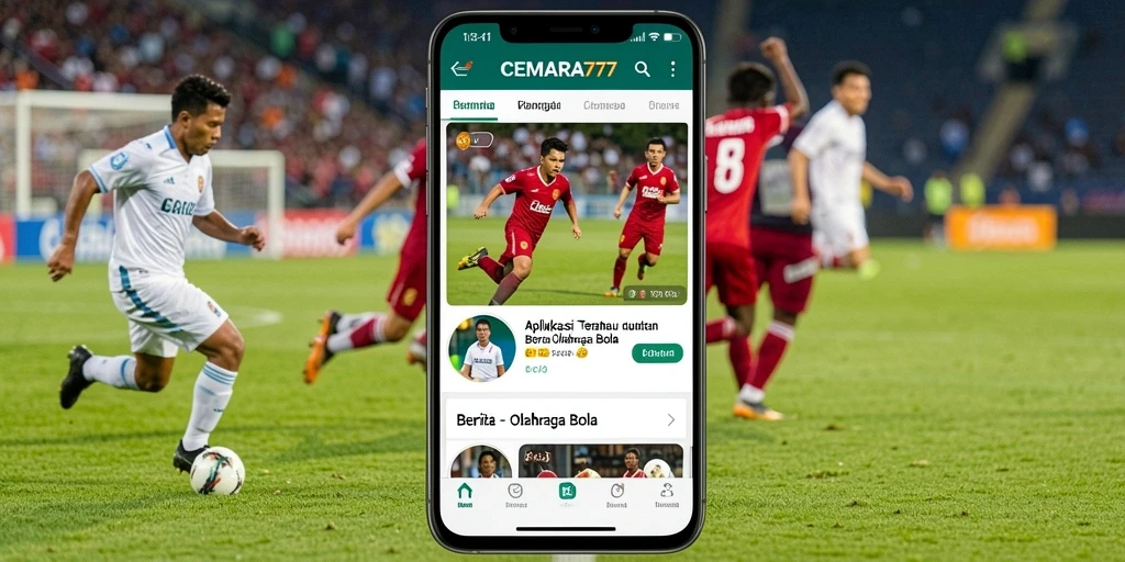Tampilan antarmuka utama aplikasi CEMARA777 untuk berita olahraga bola