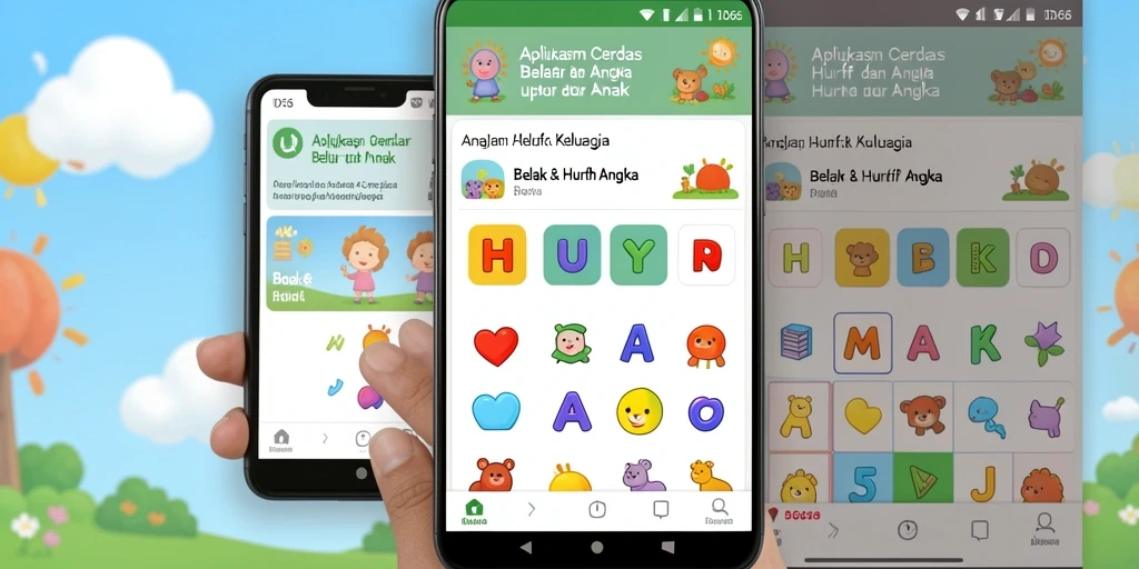 Tampilan antarmuka interaktif aplikasi Belajar Huruf Angka.