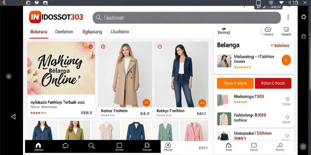 Antarmuka aplikasi INDOSLOT303 untuk belanja fashion online.