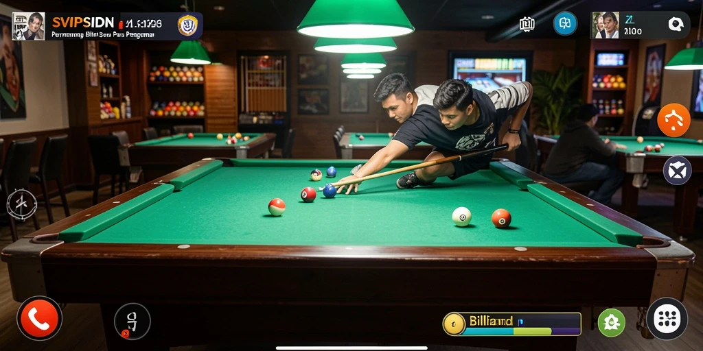 Antarmuka SVIPSIDN yang menarik dengan meja billiard yang realistis.
