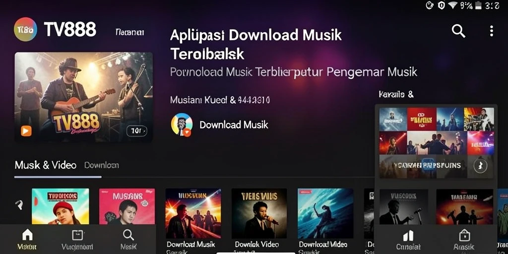 Tampilan antarmuka aplikasi TV888 yang sederhana dan intuitif.